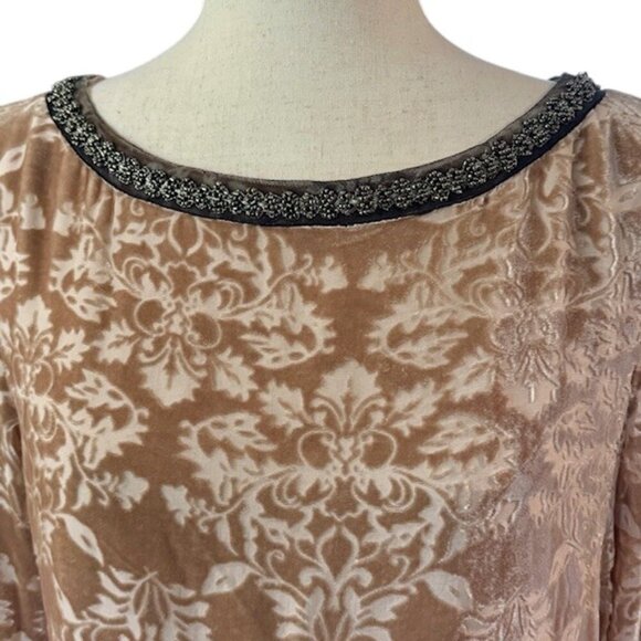 Sundance Champagne Dreams Damask Burnout Velvet Beaded Shift Lined Dress 10 NWT - Picture 4 of 16